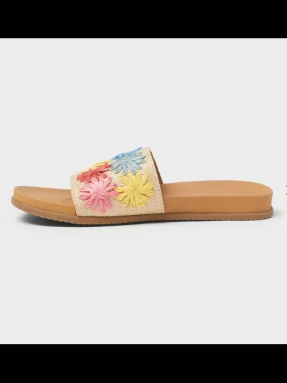 Cat & Jack Melani Neutral Slide Sandal with Multicolor Floral Embroidery Size 1
